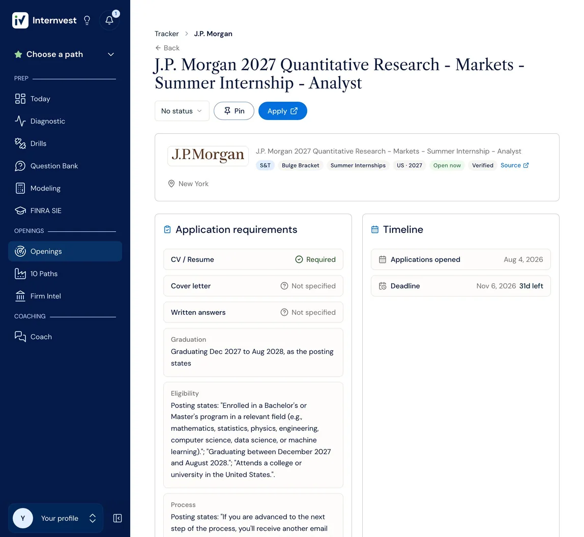 Sophomore Finance Internships (2026-27) · Internvest